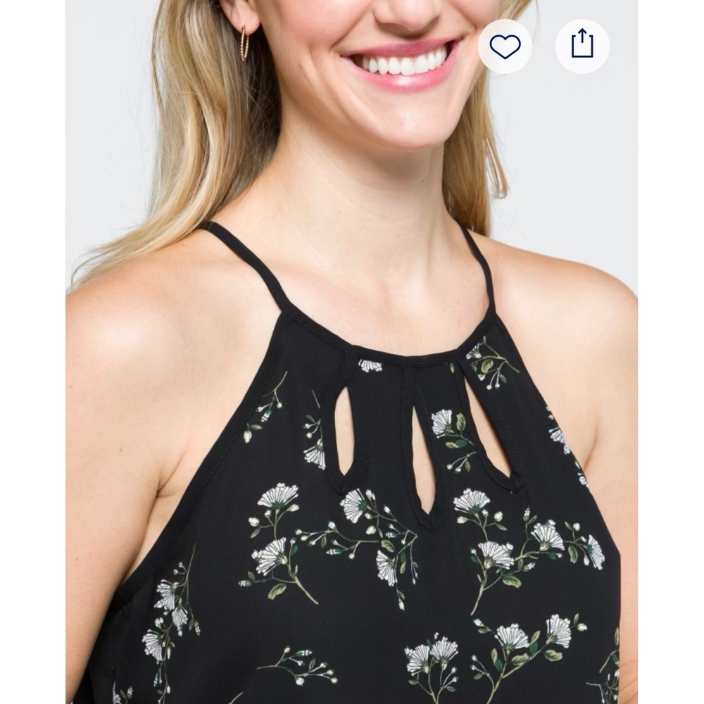 Papermoon Black Floral Halter Neck Top‎ Keyhole Cutout Sleeveless Blouse Medium - Picture 3 of 4